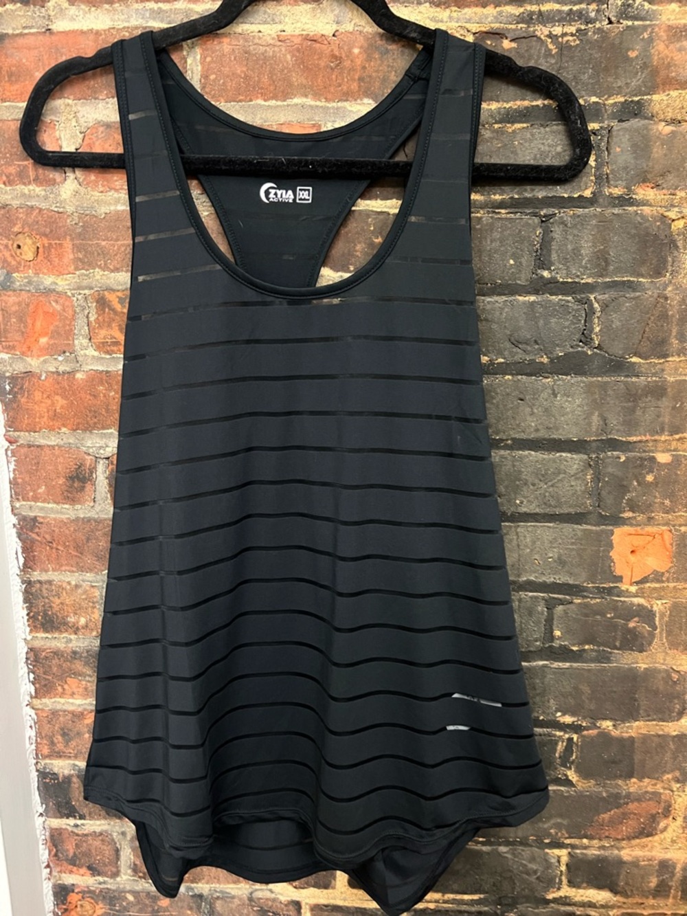 Zyia Black Striped Racerback Tank Top